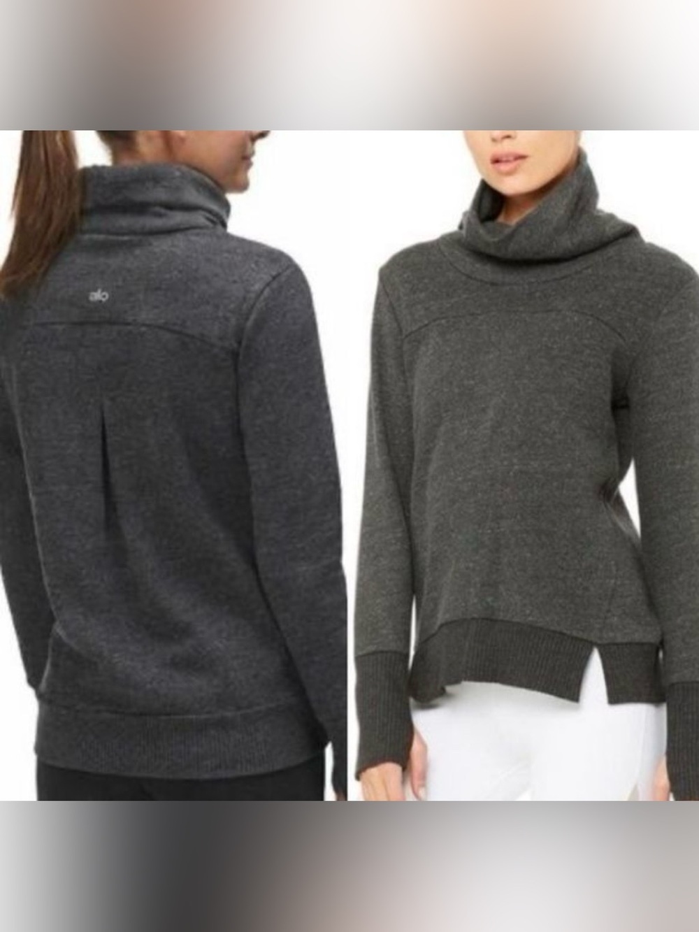 Alo Yoga Haze Funnel Neck Sweatshirt Women L Gray Cowl Thumbholes Pullover